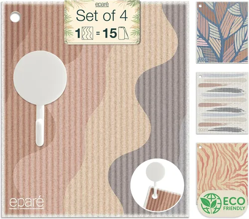 Vista 10 de Eparé Paños suecos para cocina – Paquete de 8 paños suecos absorbentes – Paños desechables para lavar platos – Paños de cocina lavables – Paños