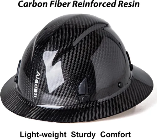 Vista 6 de Casco rígido de fibra de carbono de ala completa con gafas - Casco de seguridad con suspensión de trinquete ajustable de 6 puntos - Cumple con ANSI