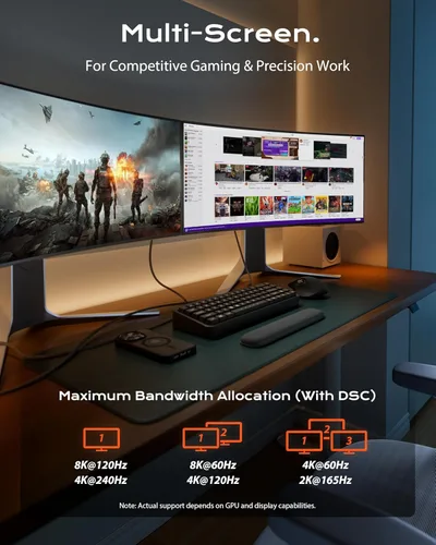 Vista 4 de Stouchi Cable DisplayPort 2.1 de 6.5 pies, cable DP 80Gbps [16K@60Hz, 8K@120Hz, 4K@240Hz, 1080P@360Hz] HDR, HDCP, DSC 1.2a, FreeSync G-Sync, cable