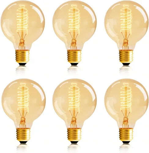 Vista 8 de Bombilla Edison G80, paquete de 4 bombillas Edison vintage, 60 W, 2700 K, 110 V, filamento en espiral, base E26, ámbar suave, regulable, bombillas