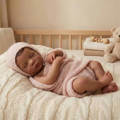 Vista 8 de Zero Pam Muñecas negras Reborn de 19 pulgadas, muñeca afroamericana recién nacida de 19 pulgadas, muñecas de bebé realistas, muñeca de bebé