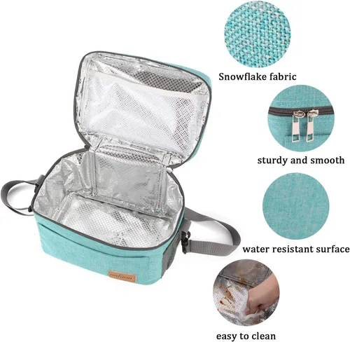 Vista 4 de Bolsa de almuerzo para hombres y mujeres, lonchera reutilizable aislada a prueba de fugas, bolsa de mano congelable con correa ajustable para el Cian