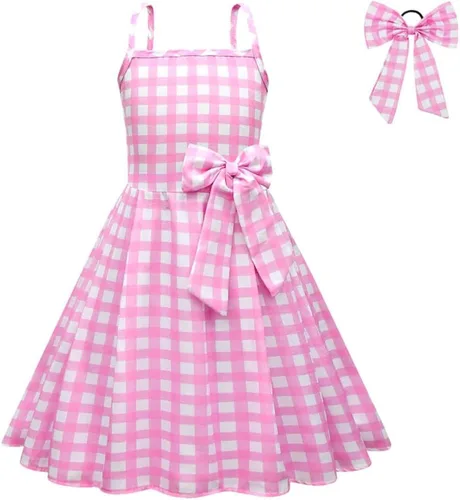 TUTUYO 2023 Girls Cute Doll Costume Pink Gingham Dress, 4-12Y