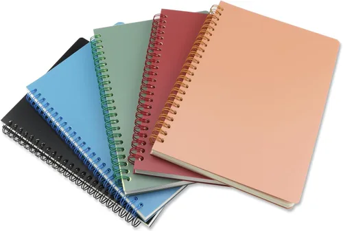 Vista 6 de Paquete de 5 cuadernos en espiral de 8.3" x 5.7", 80 hojas, cuaderno universitario a rayas con cubierta impermeable de plástico, cuaderno rayado A5