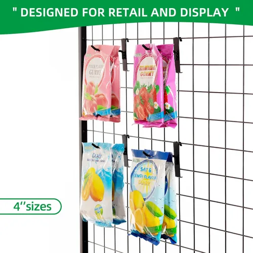 Vista 4 de Ganchos para pared de rejilla de 4 pulgadas, ganchos para colgar en panel de rejilla para venta al por menor, hogar y espacio de trabajo