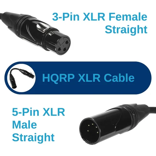 Vista 2 de HQRP Cable de iluminación DMX de 3 pines XLR hembra a macho de 5 pines de 6 pulgadas, compatible con luz de estudio, luz de escenario DMX