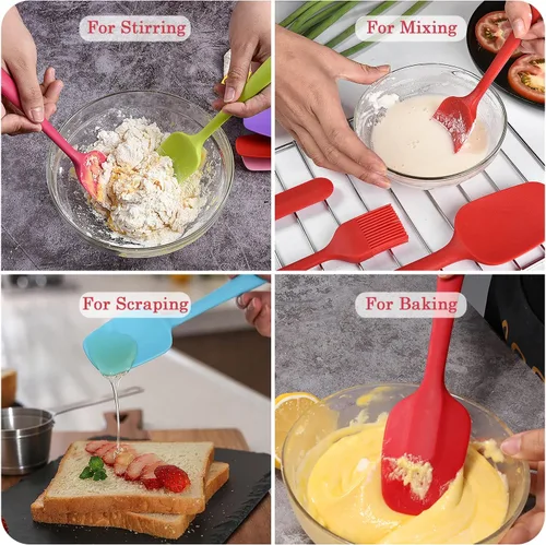 Vista 6 de Juego de espátulas de silicona, espátula de cuchara de goma para hornear, utensilio de cocina resistente al calor, cuchara de silicona flexible
