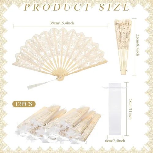 Vista 4 de 12 abanicos de mano plegables de encaje para bodas, abanicos de mano bordados de algodón con varillas de bambú y borlas de seda, vintage, retro