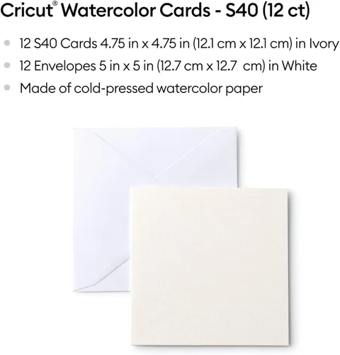 Vista 3 de Tarjetas de acuarela de impresión en frío de Cricut, S40 (12 unidades) Tarjetas en blanco personalizables con sobres, cree tarjetas de cumpleaños