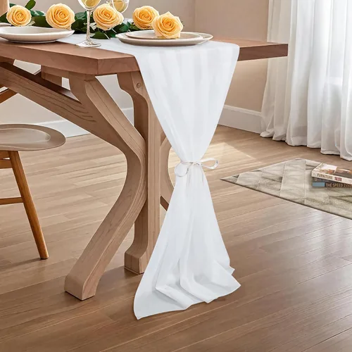 Vista 7 de DUOBAO Hot Pink Table Runner 10ft Chiffon Table Runner 29''x120'' Sheer Fabric for Wedding, Party, and Bridal Shower Decor