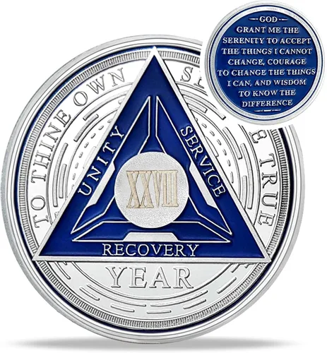 Vista 31 de Moneda de sobriedad de triángulo de recuperación de 1 año – Monedas de plata con números romanos NA AA – 1-40 fichas y medallones NA/HA/AA Prime