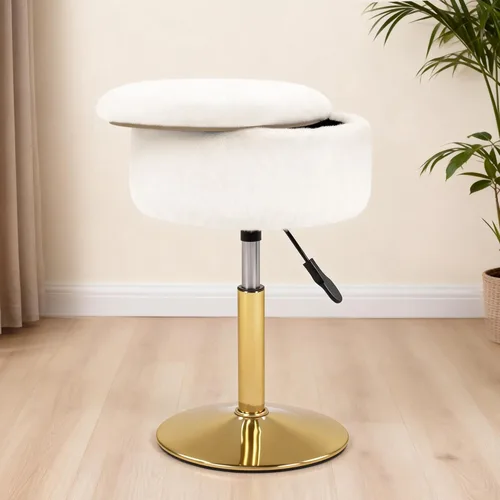 Vista 15 de LITZFUR Taburete de tocador ajustable con almacenamiento, silla giratoria de 360°, reposapiés otomano redondo pequeño de terciopelo para baño, sala
