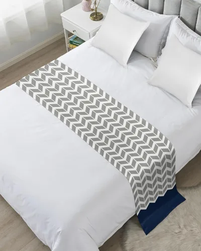Vista 2 de Smile Sunflower Bed Runner Scarf Geometric Chevron Pattern Navy Blue Bedding Scarf Decorative Bed Runners Cover for Home Bedroom Hotel Wedding Room
