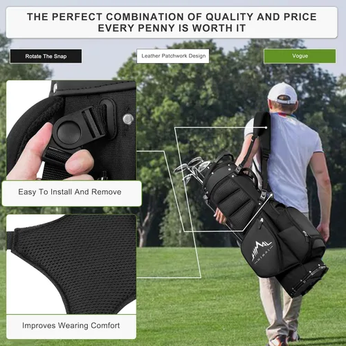 Vista 6 de UNIHIMAl Bolsa de golf de soporte ligera con divisores de longitud completa de 5 vías, soporte semioculto, base plegable, correas dobles ajustables