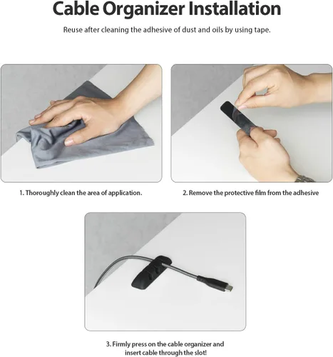 Vista 7 de Ringke Organizador de cables de silicona para gestión de cables, organizador de cables flexible duradero, potentes clips adhesivos para cables