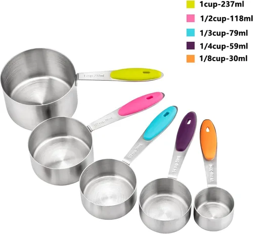 Vista 3 de Juego de 13 tazas y cucharas medidoras de acero inoxidable, cucharas medidoras anidables para ingredientes secos y líquidos