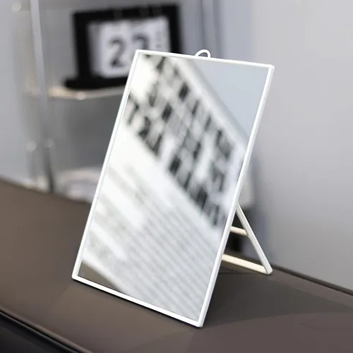 Espejo de maquillaje plegable blanco con soporte, espejo de tocador colgante de pared para decoración de habitación, espejo plegable para escritorio