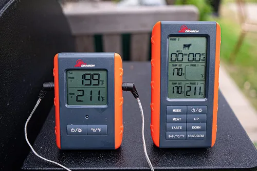 Vista 3 de BBQ Dragon Termómetro de parrilla de lectura instantánea, termómetro inalámbrico para carne, termómetro para ahumar, 2 sondas, sonda de temperatura
