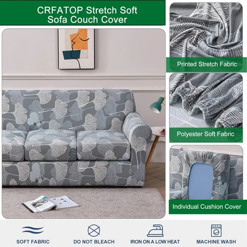 Vista 3 de CRFATOP Fundas de sofá de 3 piezas para sofás de 2 cojines, funda elástica para sofá biplaza con 2 fundas de cojín de asiento separadas, protector