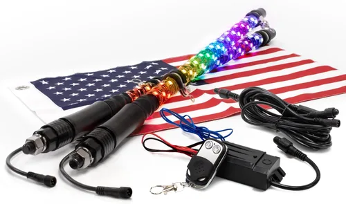 Vista 18 de True MODS - Luz de látigo LED RGB en espiral de 1 pie para UTV ATV [aplicación Bluetooth] Off Road impermeable LED iluminado látigo CB antena palo