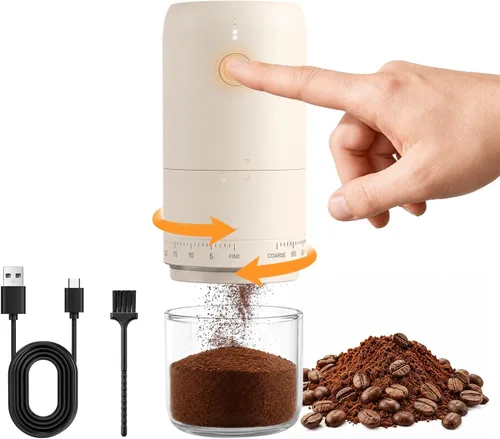 MERTTURM Molinillo eléctrico portátil de granos de café, 90 ajustes de precisión, molinillo portátil de espresso con 18 tazas por carga, molienda 2
