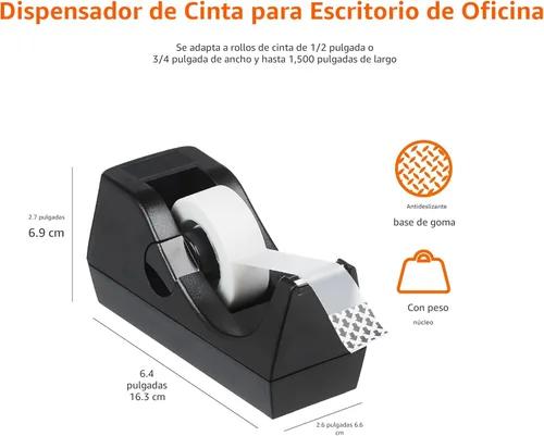 Vista 4 de Yaxa Basics Dispensador de cinta de escritorio de oficina con peso, paquete de 3
