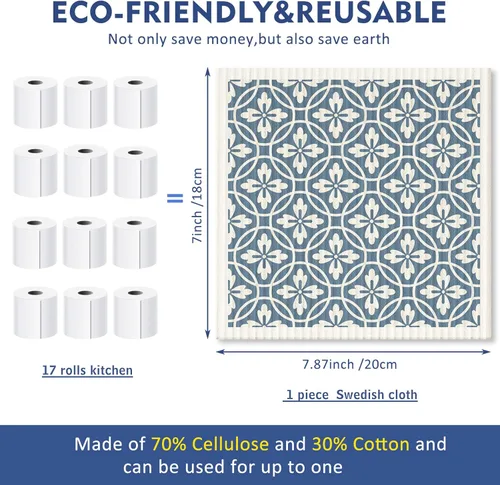 Vista 3 de Cunhill 9 paños de cocina suecos absorbentes suecos, paños de cocina suecos, flores, suaves, reutilizables, esponja, de secado rápido, trapos