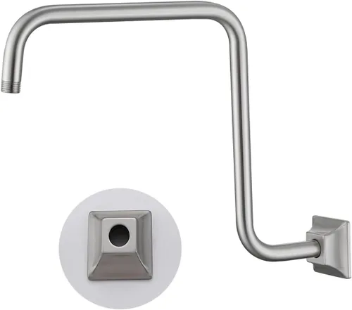 Vista 23 de Brazo de ducha de cuello de cisne de 13 pulgadas, extensión de cabezal de ducha dorado con brida única, conexión estándar de 1/2 pulgada