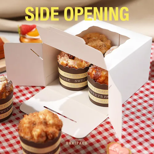 Vista 3 de 25 cajas blancas de panadería con ventana, cajas de galletas de 6 x 6 x 4 pulgadas, cajas pequeñas para pasteles con ventana, cajas de golosinas