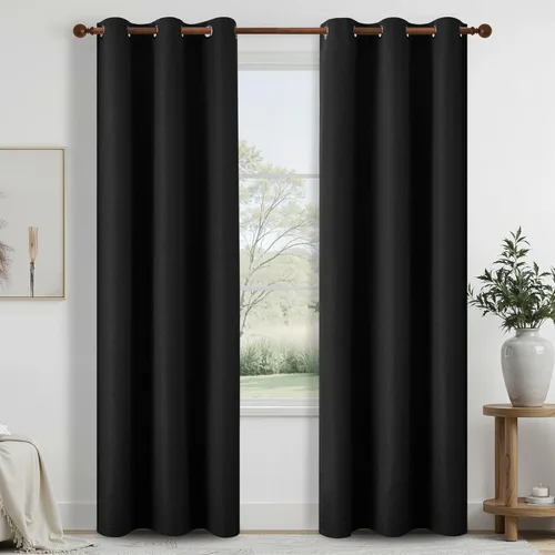 Vista 17 de DONREN Cortinas opacas completas para dormitorio, aislamiento térmico y reducción de ruido, cortinas de lino con ojales para sala de estar y Negro