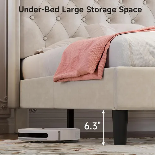 Vista 60 de koorlian Base de cama Queen con cabecero, base de cama tapizada ajustable con puertos tipo C y USB, cabecera de almacenamiento con respaldo de ala