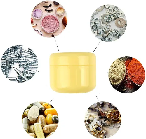 Vista 4 de 20 tarros pequeños de plástico amarillo de 0.7 fl oz para crema con tapas interiores, loción de maquillaje, bálsamo labial y almacenamiento