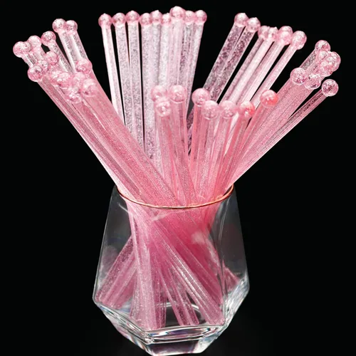 Vista 8 de hapray 50 PCS Palitos Agitadores de Plástico con Purpurina Negra y Dorada, Cake Pops de Cristal, Agitadores para Cócteles y Bebidas de Café, Palitos