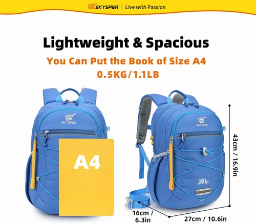 Vista 6 de SKYSPER Mochila escolar para niños de 4 a 8 años para viajes de un día y clases (azul)