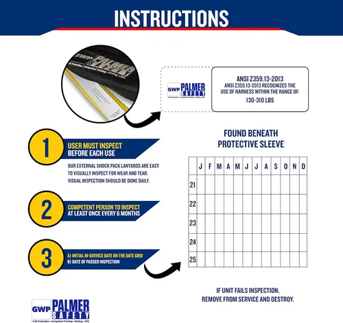 Vista 5 de Arnés de seguridad Palmer Safety con cordón desmontable de 6 pies Cordón de una sola pierna con absorción de impactos internos y gancho de cierre
