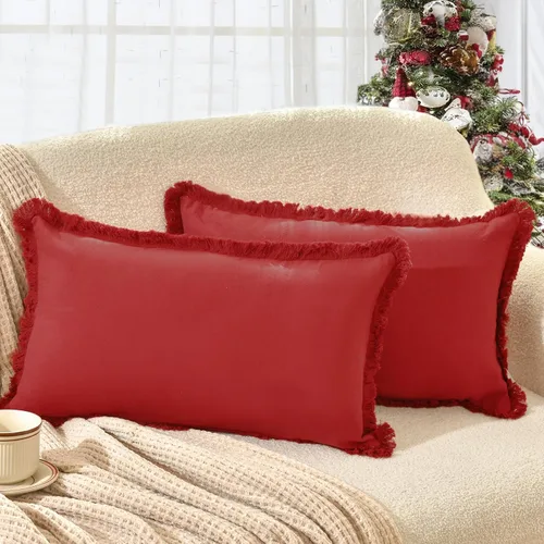 Vista 32 de ZWJD Fundas de Almohada 18x18 Juego de 2 Fundas de Almohada Decorativas Verde Militar con Flecos Algodón Chic Fundas de Cojín Cuadradas para Sofá