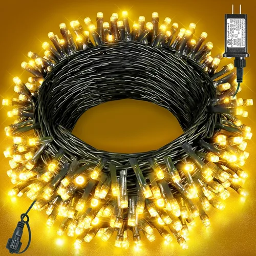 Vista 29 de Tira de luces LED de Navidad de 40 pies con 120 luces LED para exteriores, impermeables, 8 modos, cadena de alambre verde, luces parpadeantes
