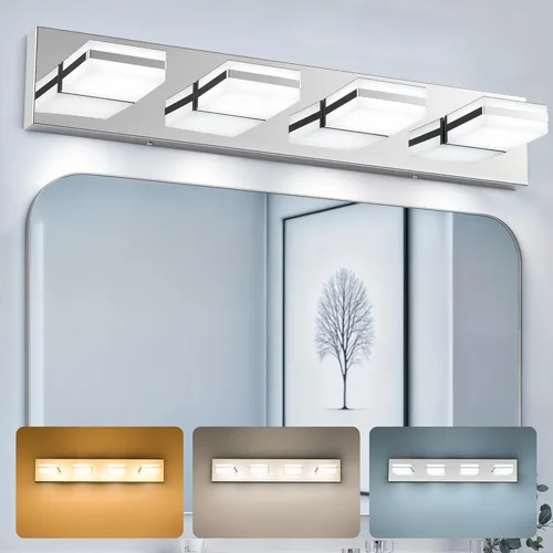 Vista 16 de VONLUCE Lámpara de tocador de baño, 3 luces LED modernas de tocador, luz de baño ajustable 3CCT con función de memoria, pantallas giratorias