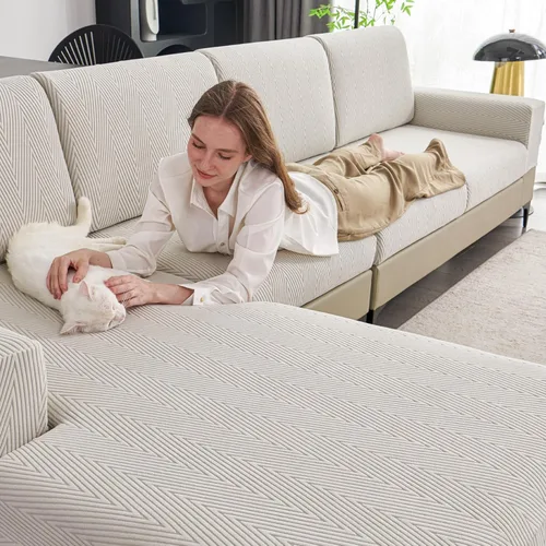 Vista 10 de Fundas de cojín para sofá seccional, fundas de sofá elásticas resistentes al desgaste para sofá universal, protector de cojín elástico lavable, Beige