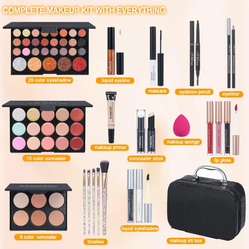 Vista 2 de Kit de maquillaje para adolescentes, kit de maquillaje para niñas, set de maquillaje para mujeres kit completo con caja de maquillaje, paletas