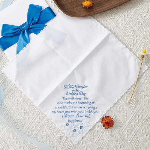 Vista 5 de Pañuelo de boda para mi hija en su día de boda, regalo de novia azul, pañuelo bordado, Estilo a