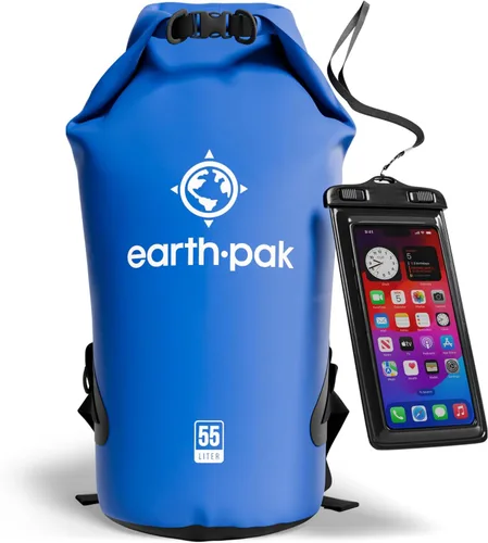 Vista 54 de Earth Pak Bolsa Seca Impermeable - Mochila Impermeable de Cierre Enrollable Superior Mantiene el Equipo Seco para Kayak con Funda Impermeable