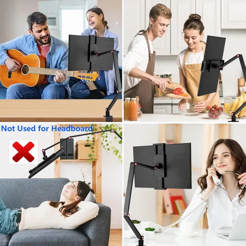 Vista 6 de Soporte para Tableta para iPad, Soporte de Monitor Portátil 15.6'' Máximo, Soporte de Escritorio con Base Giratoria de 360°, Compatible con Teléfono