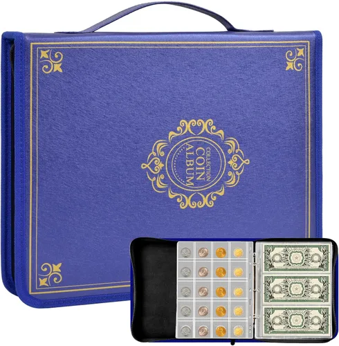 Vista 8 de 12 hojas de páginas de colección de monedas, página de bolsillo con 360 bolsillos, fundas para carpetas de monedas con 9 agujeros estándar