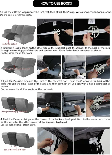 Vista 8 de ULTICOR Fundas de terciopelo para sofá reclinable de 8 piezas, fundas elásticas para sofá reclinable de 3 cojines, fundas para muebles, fundas