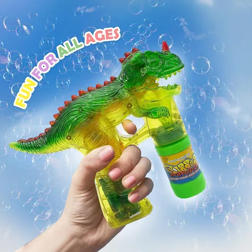 Vista 6 de Haktoys Jurassic - Burbujero con forma de dinosaurio, con luz Juguete Bubble Blaster para niños, fiestas LED intermitentes, botella de recarga
