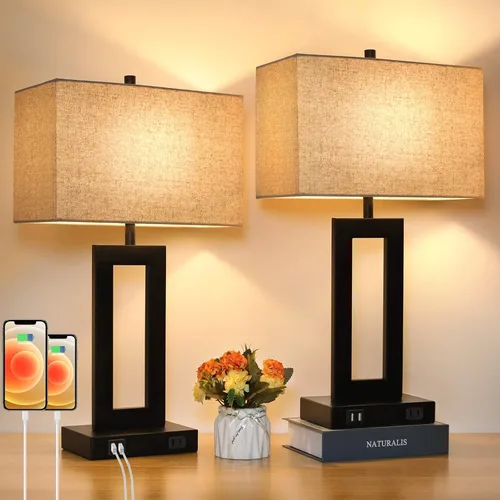 Vista 9 de TOBUSA 28’’ Tall Lamps for Living Rooms Set of 2, Modern Black Touch Control Table Lamps for Bedroom, 3 Way Dimmable Bedside Lamps with 2 USB