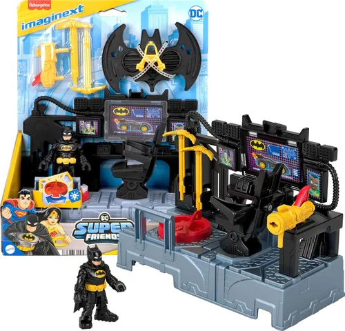 Fisher-Price Imaginext DC Super Amigos, Juego de Figuras de Batman Centro de Mando de Bate con Luces para Niños en Preescolar de 3+ Años