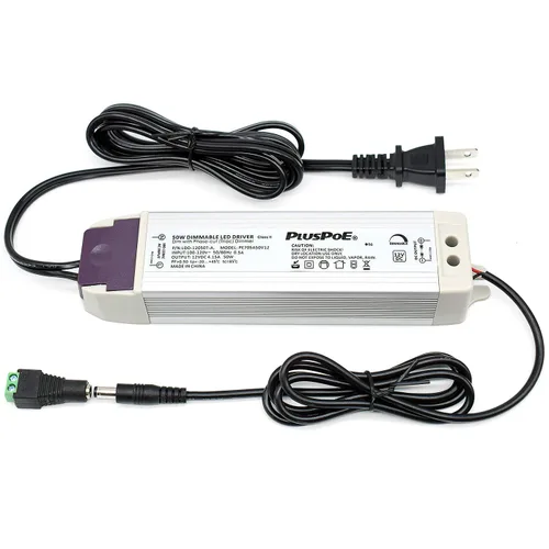 PLUSPOE Tira de luz LED de 50 W regulable (4.15 A), magnética, transformador de 110 V CA a 12 V CC, fuente de alimentación de bajo voltaje,
