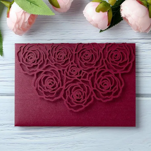 Vista 3 de 20 unidades de bolsillo para tarjetas de invitaciones de boda cortadas con láser con sobre para fiesta de cumpleaños, invitaciones de baby o novia